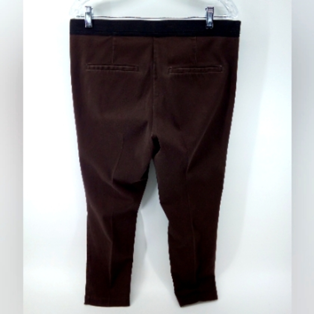 H&M Brown Pull Up Capri Pants Cotton Blend Black Elastic Waist 14
